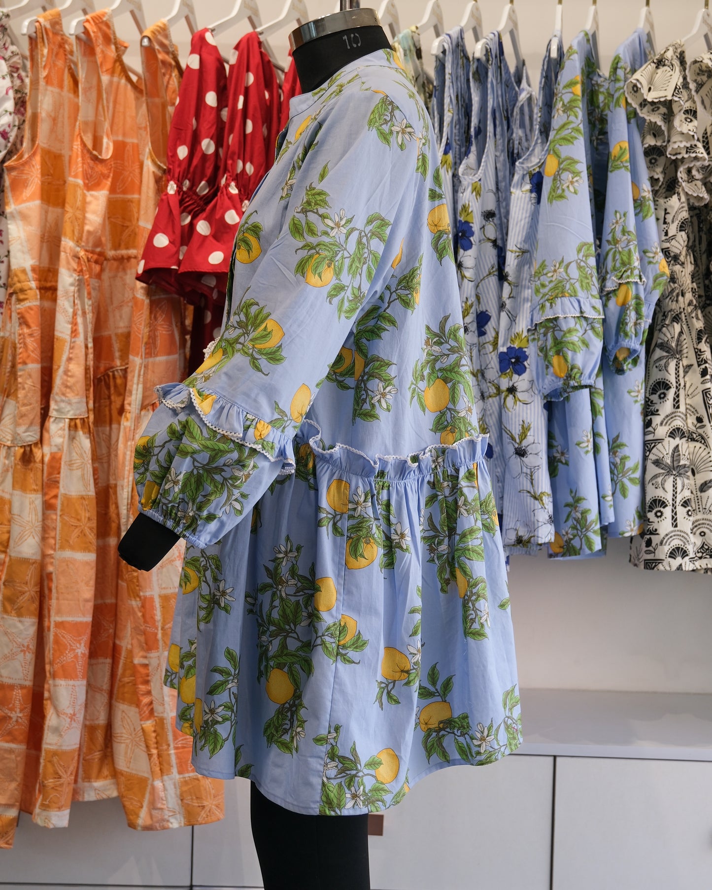 Powder Blue Citrus Ruffle Short Dress