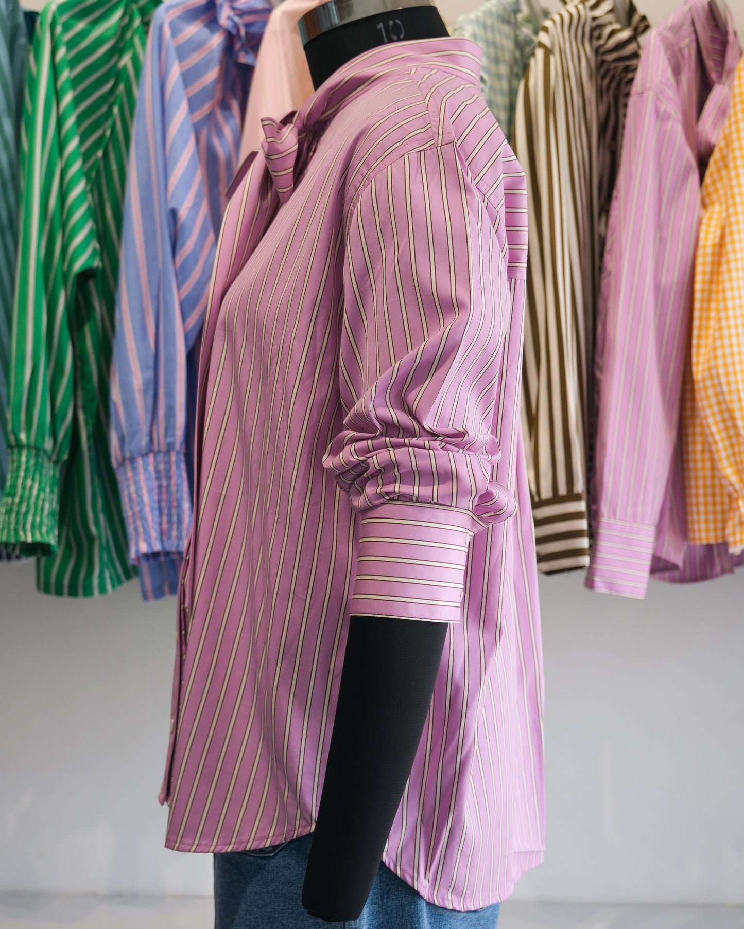 Lavender Pinstriped Tie-Neck Shirt