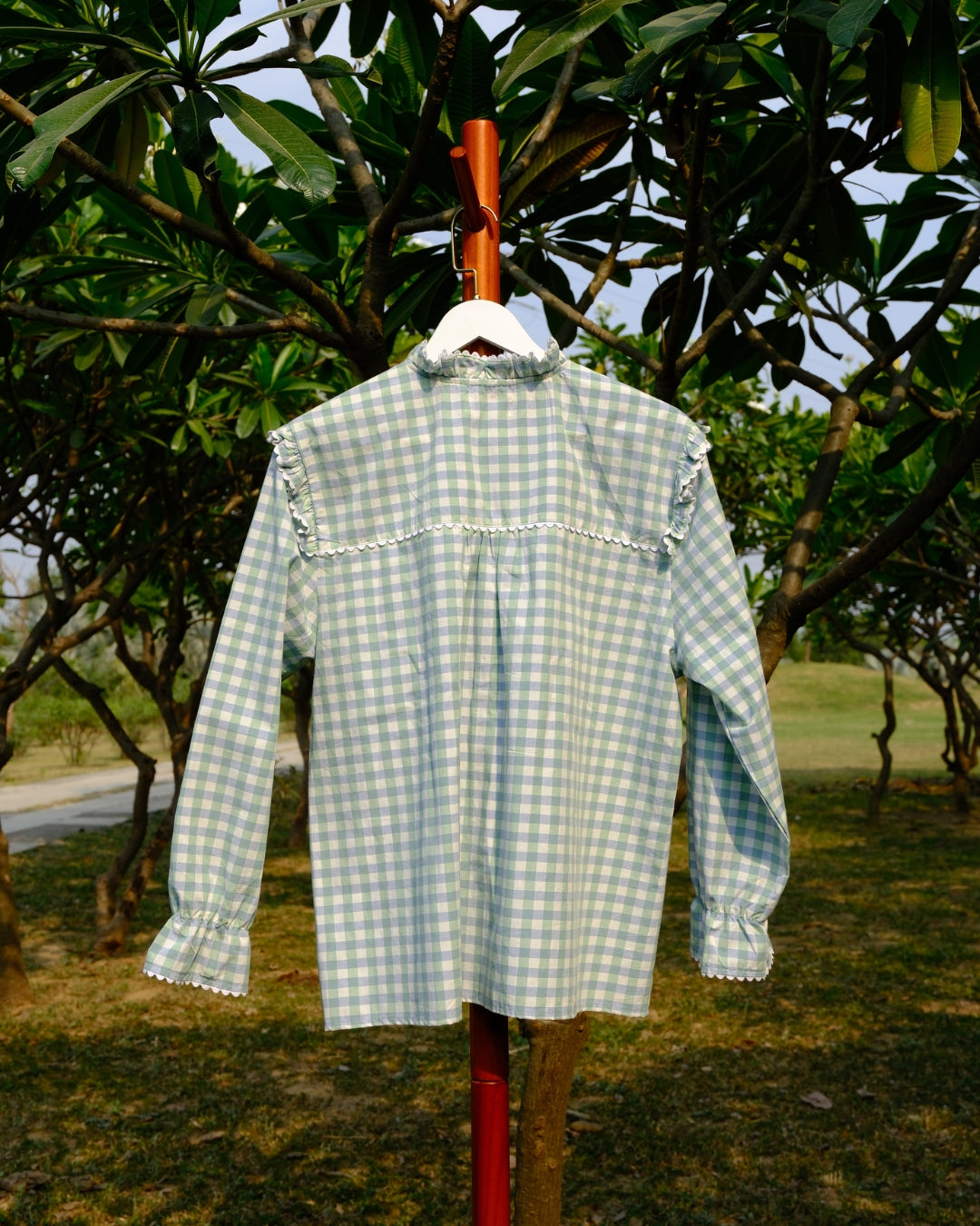 Mint Checkered Lace Yoke Shirt
