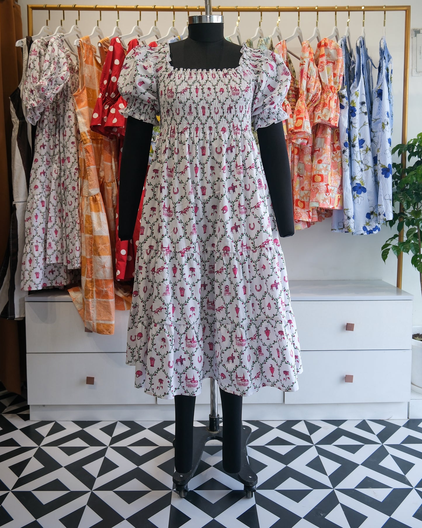 Primrose Pink Smocked Tiered Midi Dress