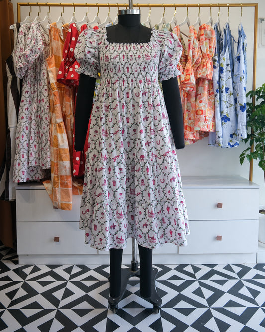 Primrose Pink Smocked Tiered Midi Dress