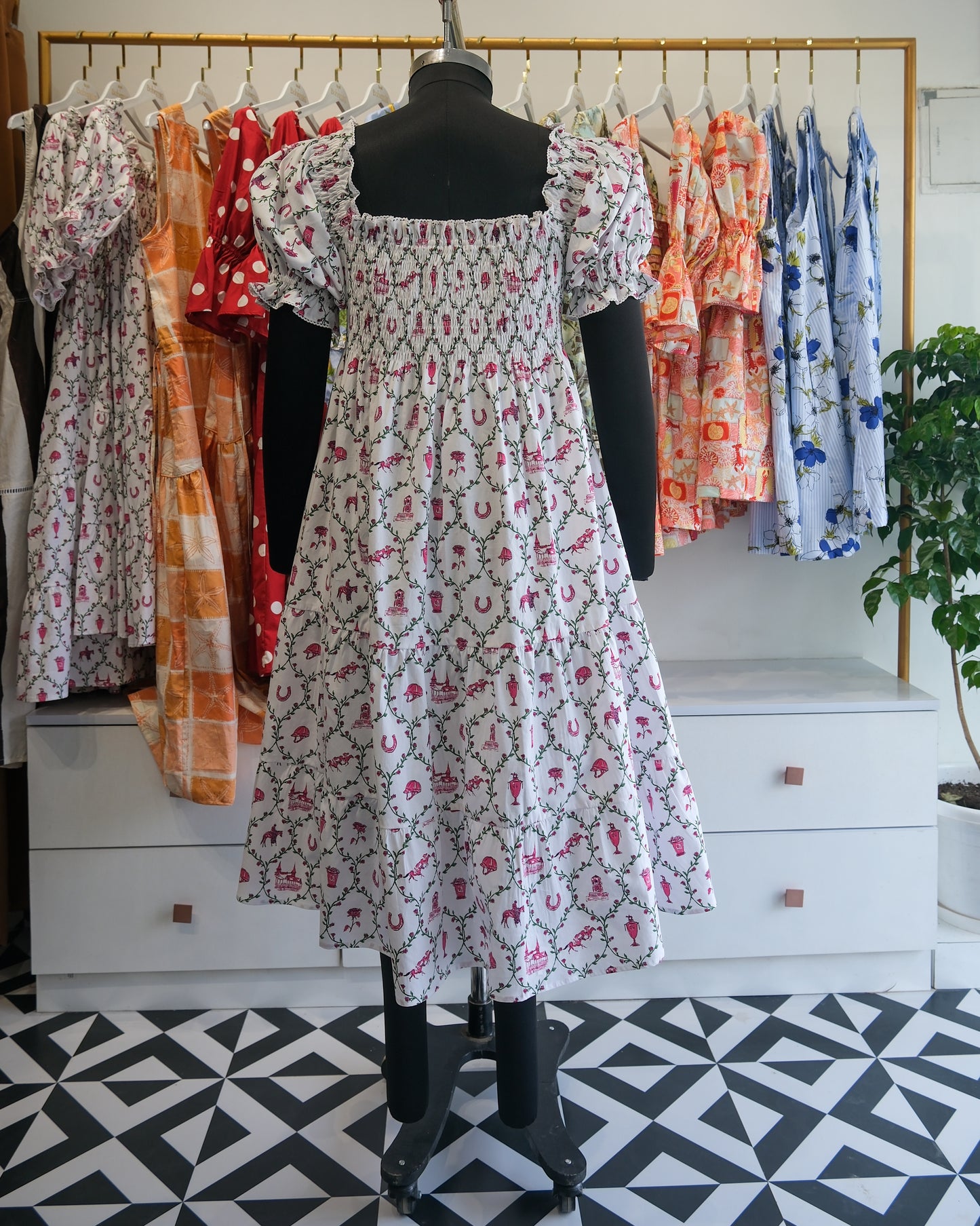 Primrose Pink Smocked Tiered Midi Dress