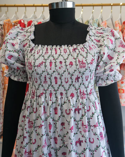 Primrose Pink Smocked Tiered Midi Dress
