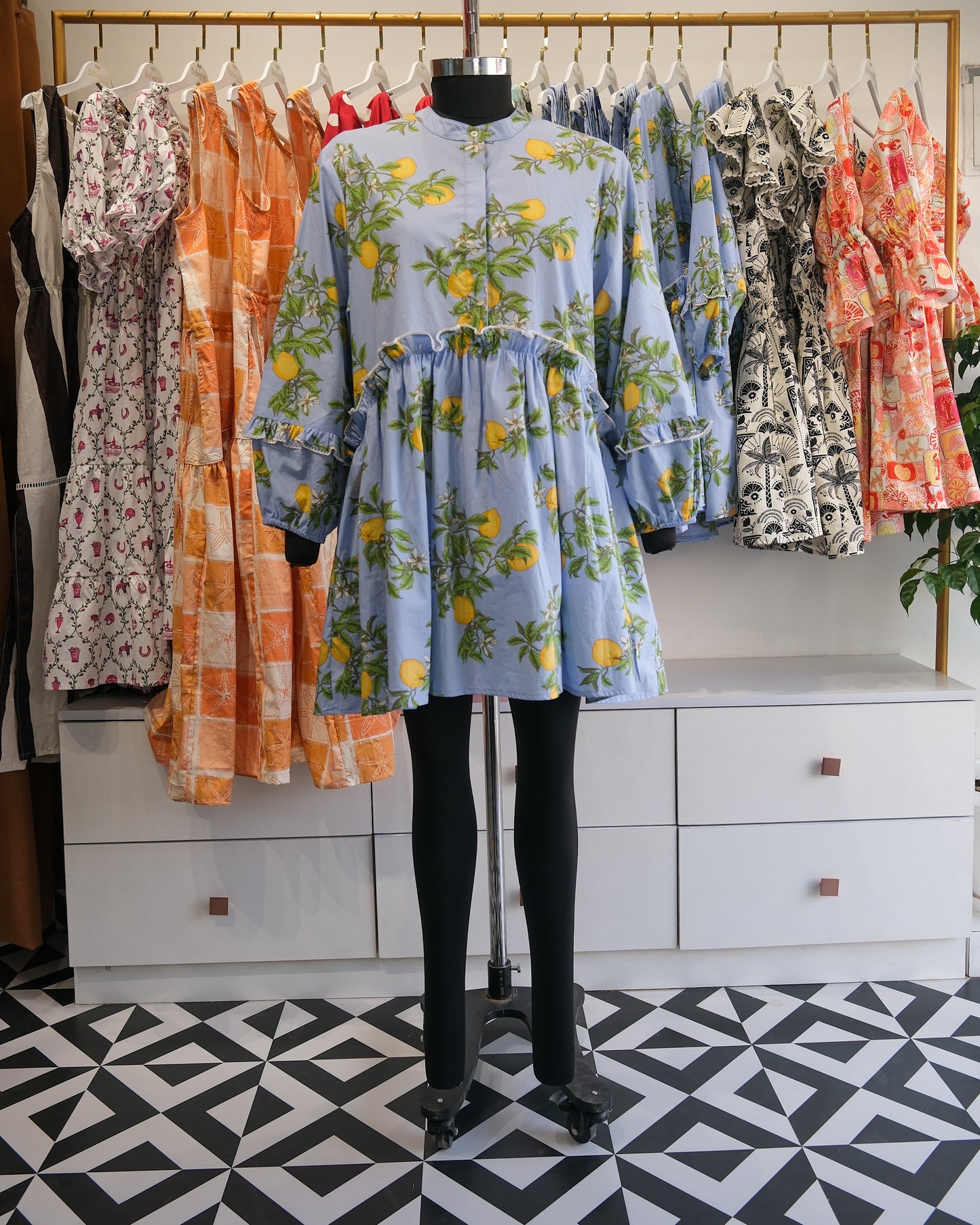 Powder Blue Citrus Ruffle Short Dress