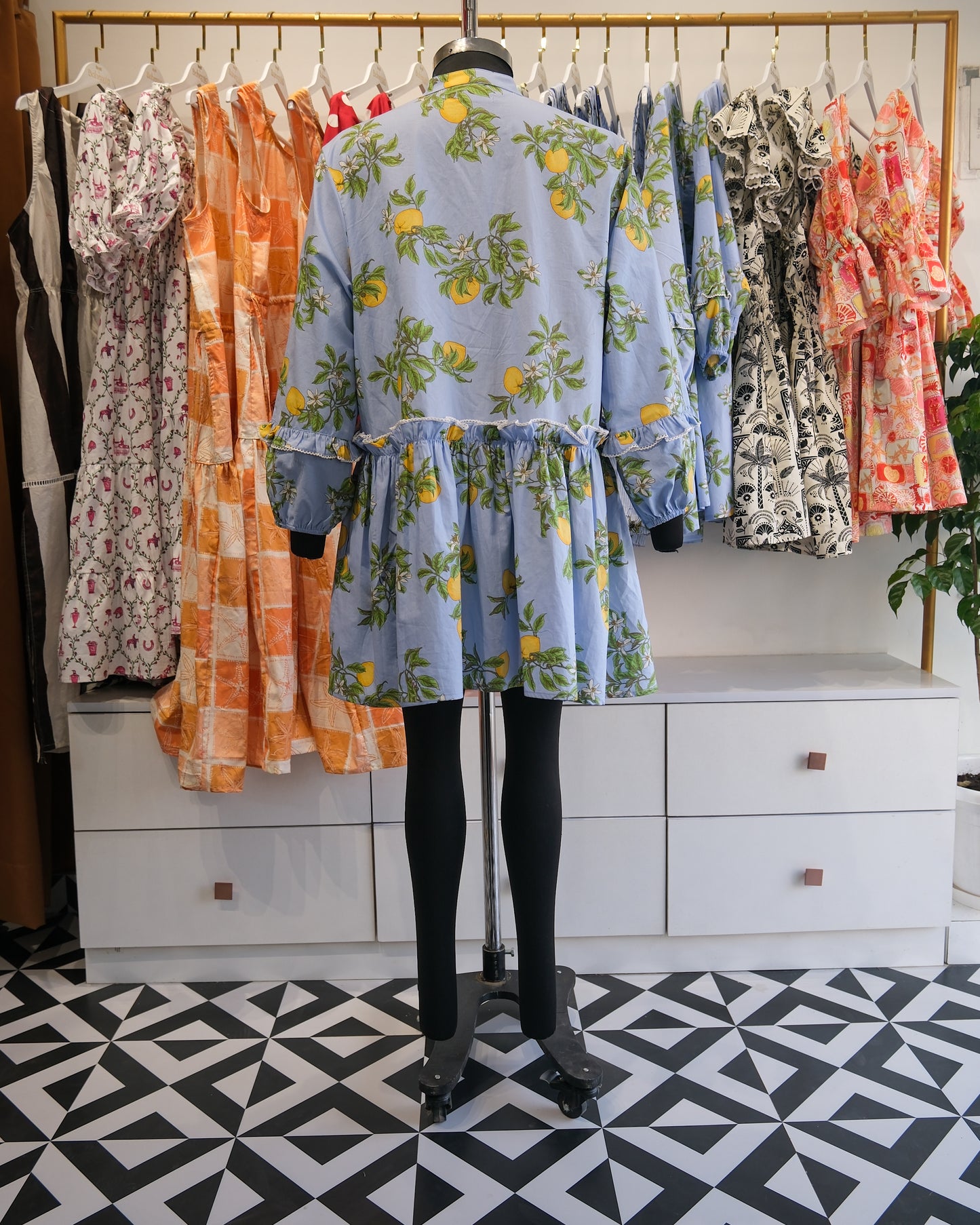 Powder Blue Citrus Ruffle Short Dress