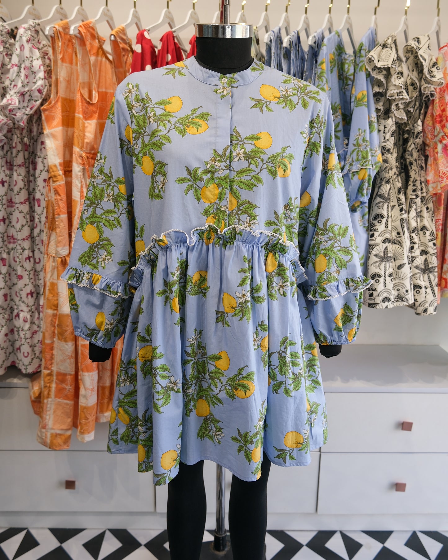 Powder Blue Citrus Ruffle Short Dress