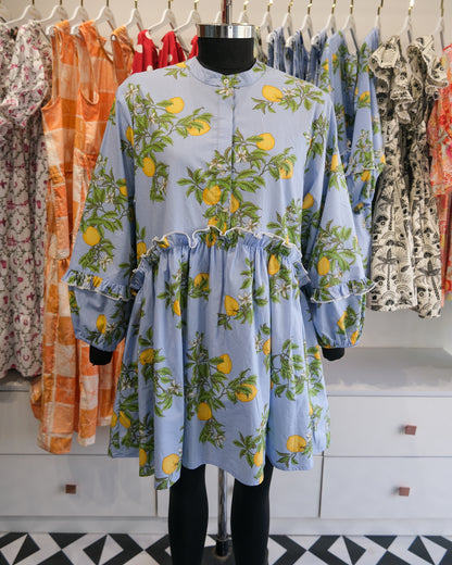Powder Blue Citrus Ruffle Short Dress
