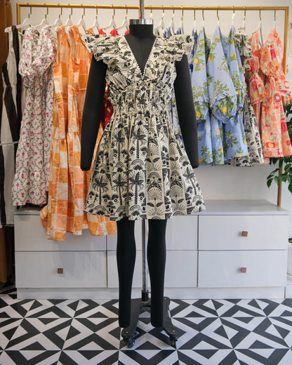 Ivory & Black Tropical Smocked Waist Dress