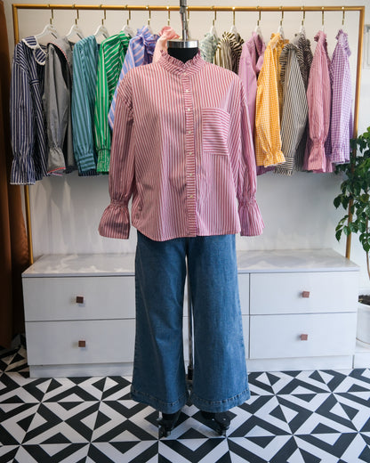 Pink and Red Candy Striped Ruffle Collar Shirt