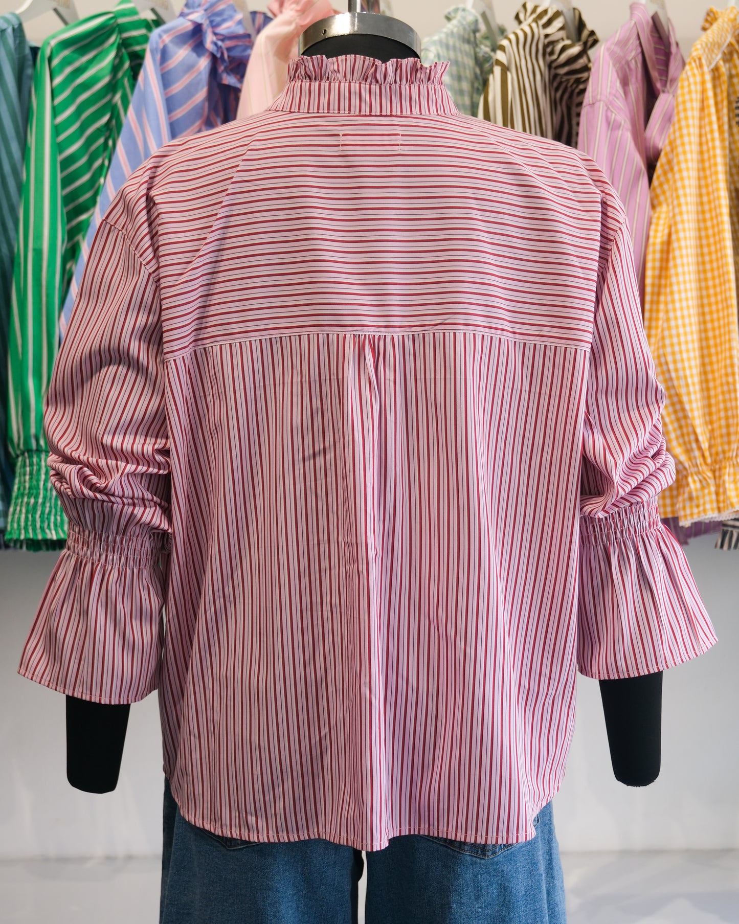 Pink and Red Candy Striped Ruffle Collar Shirt