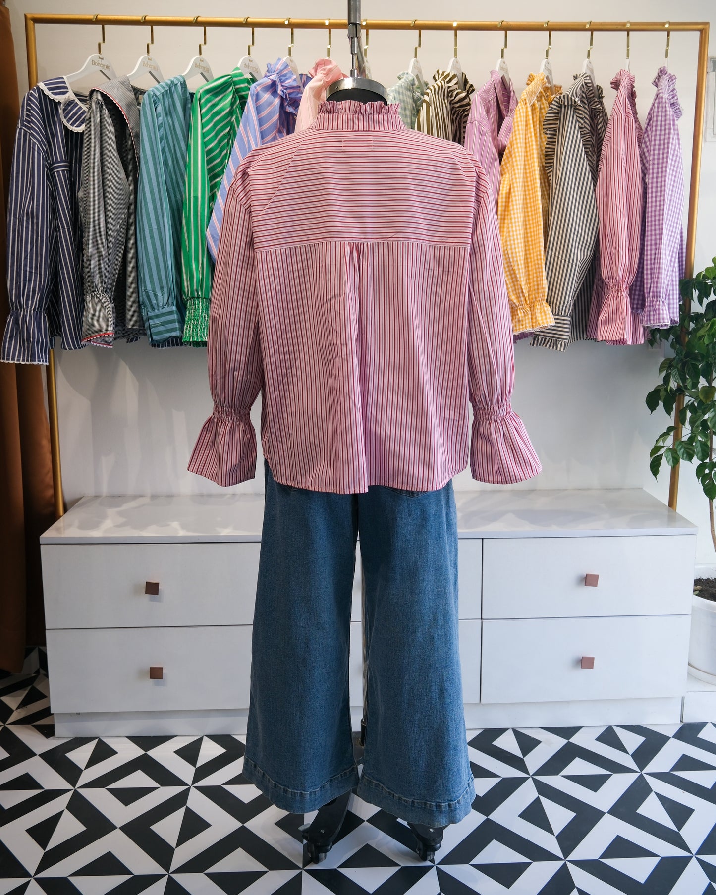 Pink and Red Candy Striped Ruffle Collar Shirt