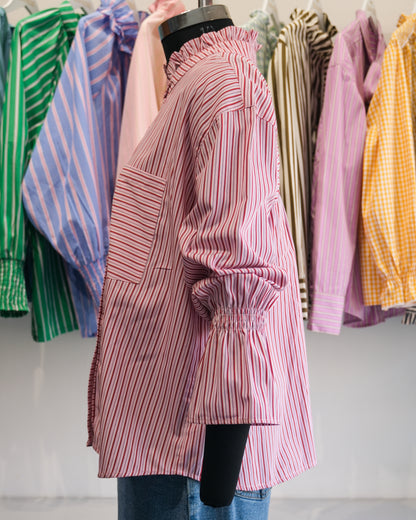 Pink and Red Candy Striped Ruffle Collar Shirt