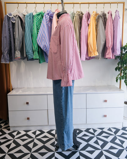 Pink and Red Candy Striped Ruffle Collar Shirt