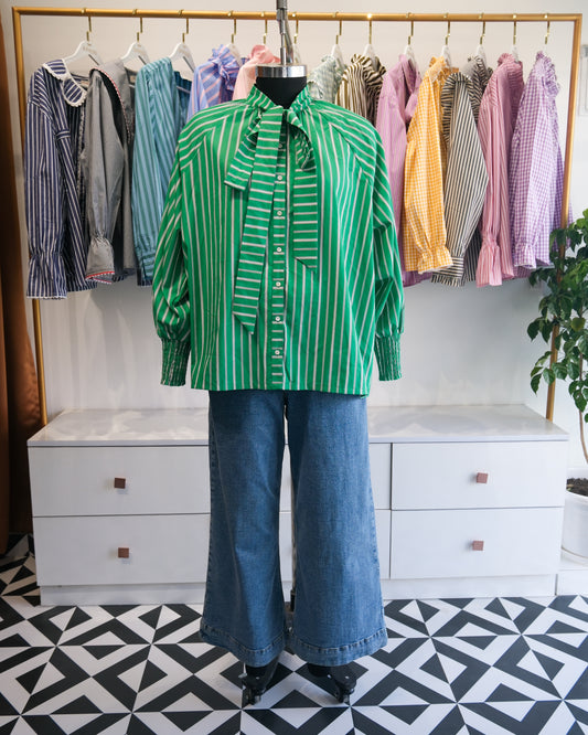 Green Striped Bow Tie Raglan Shirt