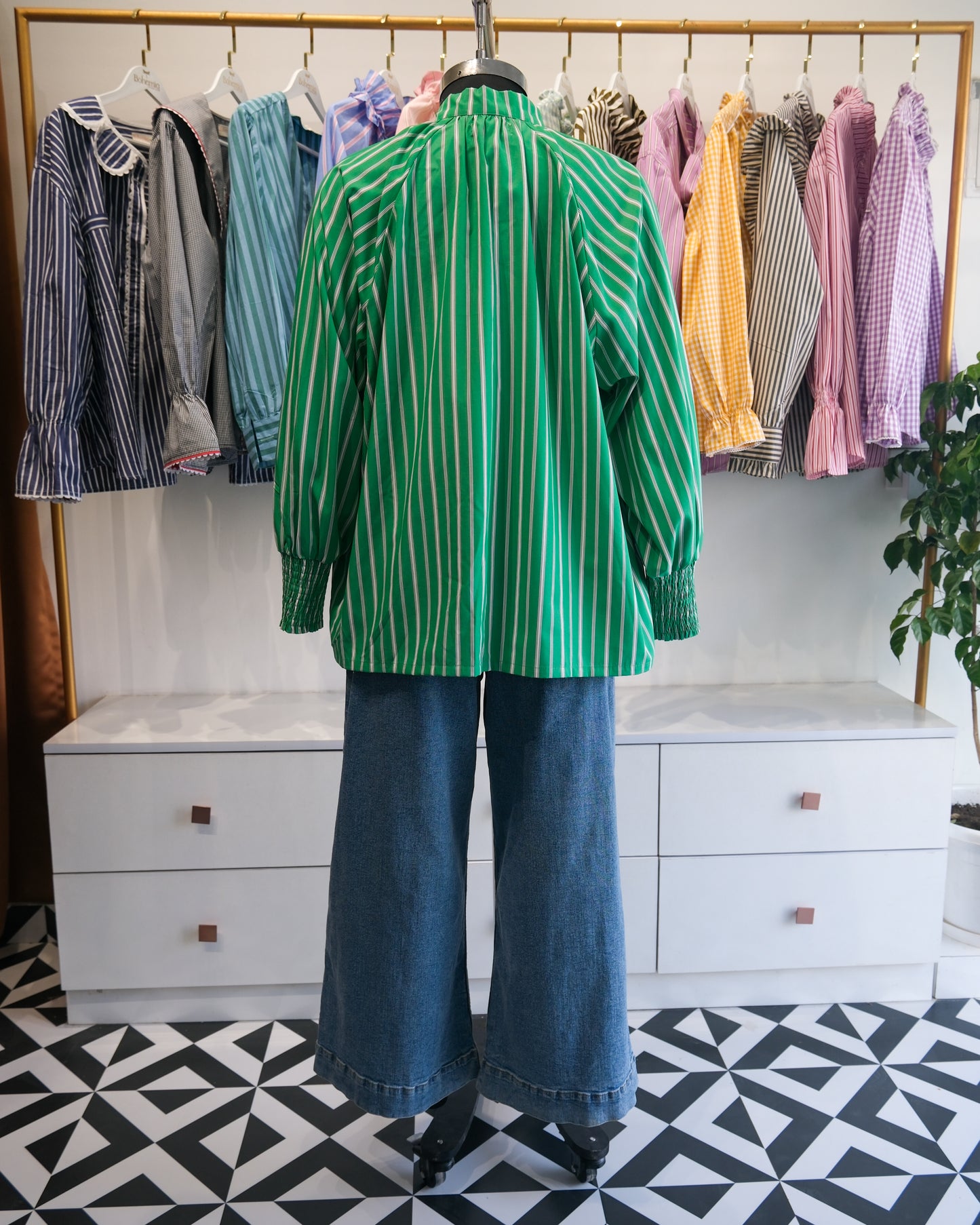 Green Striped Bow Tie Raglan Shirt
