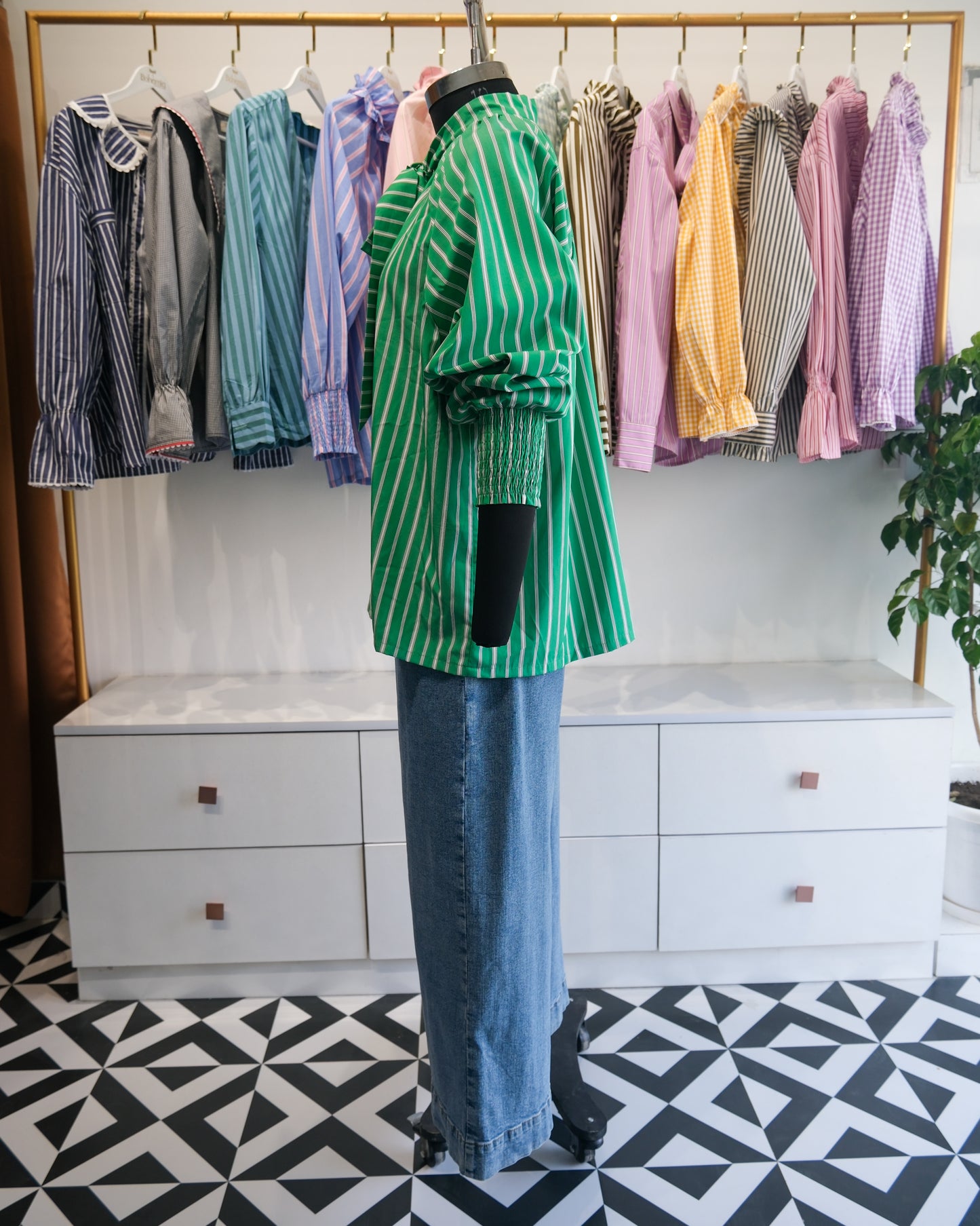 Green Striped Bow Tie Raglan Shirt