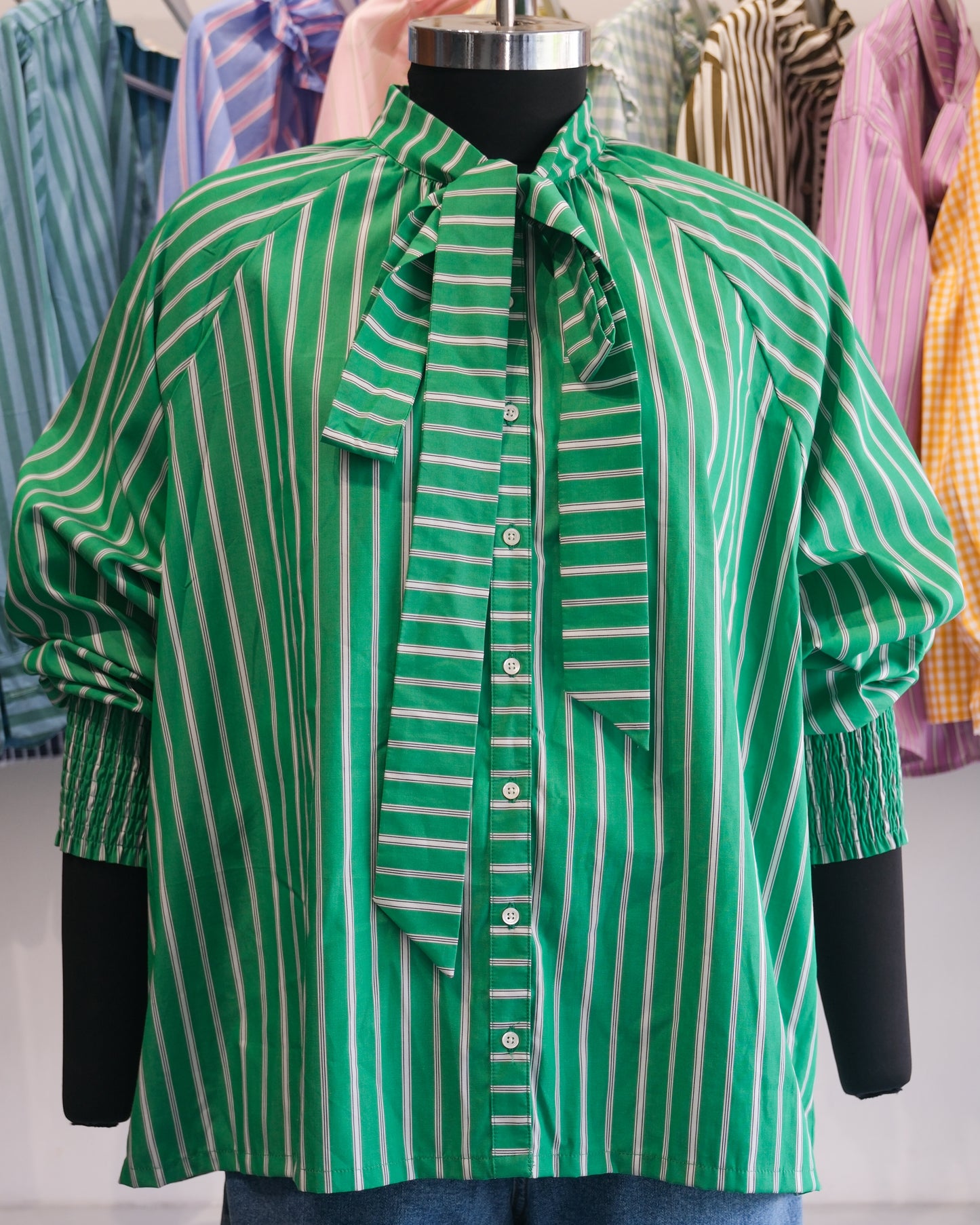 Green Striped Bow Tie Raglan Shirt