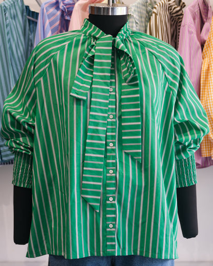 Green Striped Bow Tie Raglan Shirt