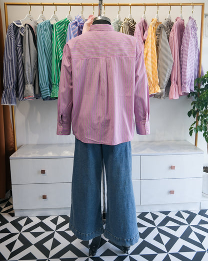 Lavender Pinstriped Tie-Neck Shirt