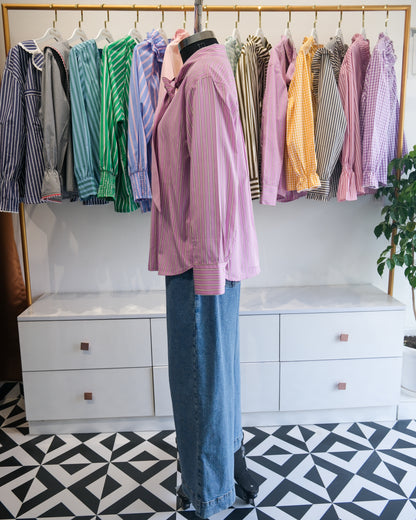 Lavender Pinstriped Tie-Neck Shirt