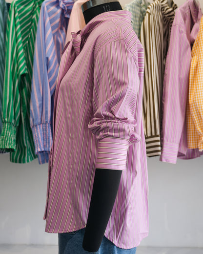 Lavender Pinstriped Tie-Neck Shirt