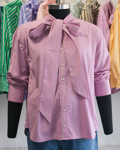 Lavender Pinstriped Tie-Neck Shirt