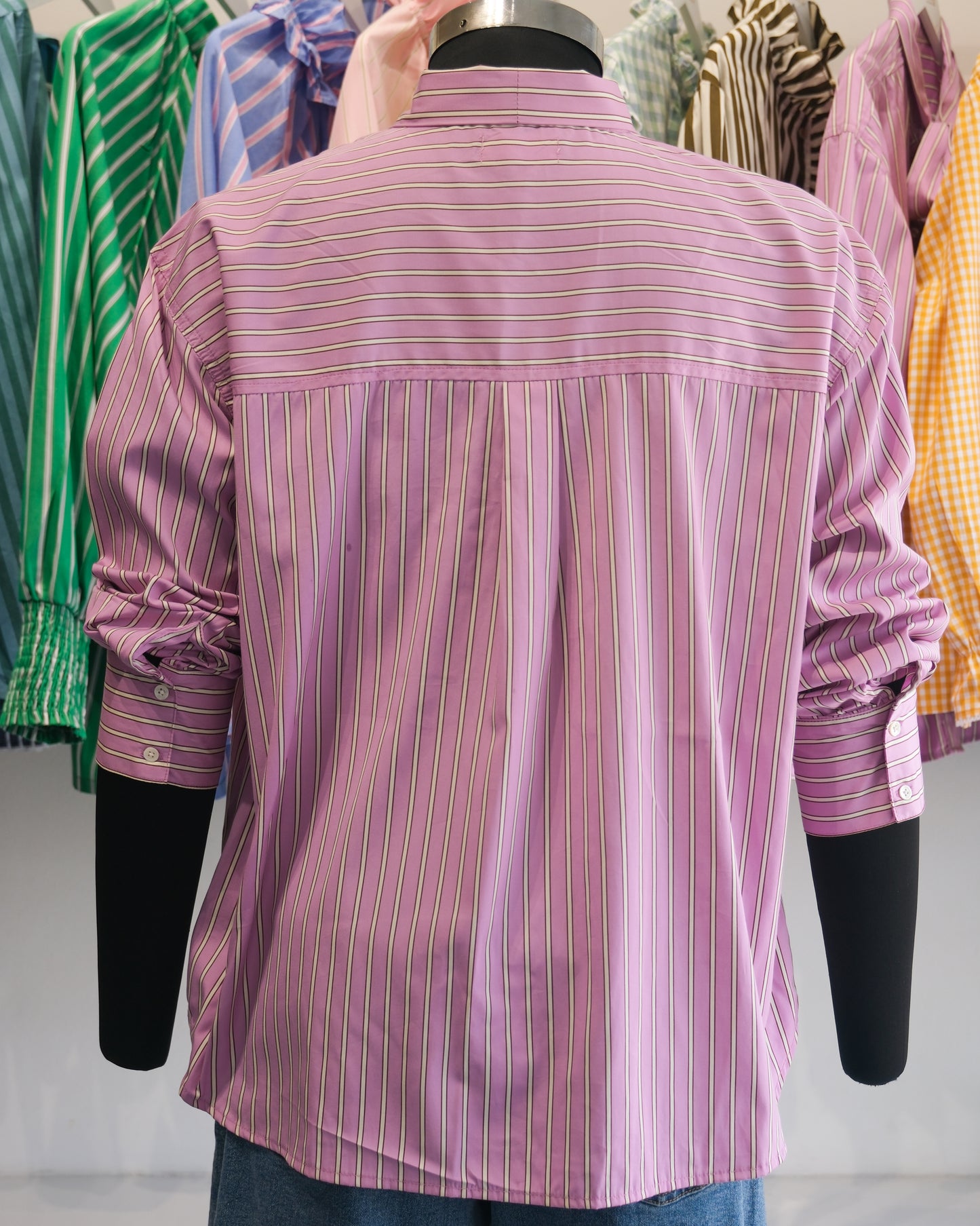 Lavender Pinstriped Tie-Neck Shirt