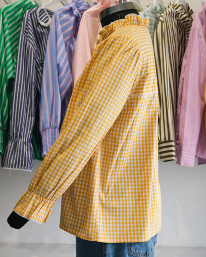 Yellow Gingham Ruffle Collar Shirt
