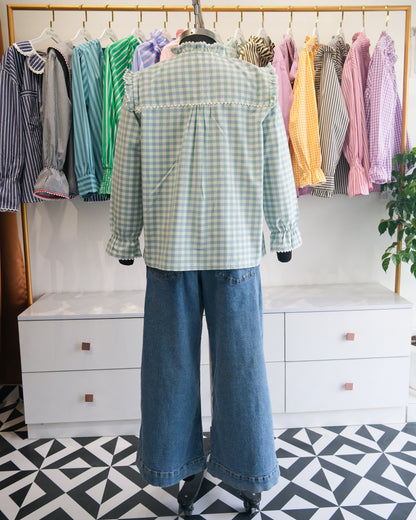 Mint Checkered Lace Yoke Shirt