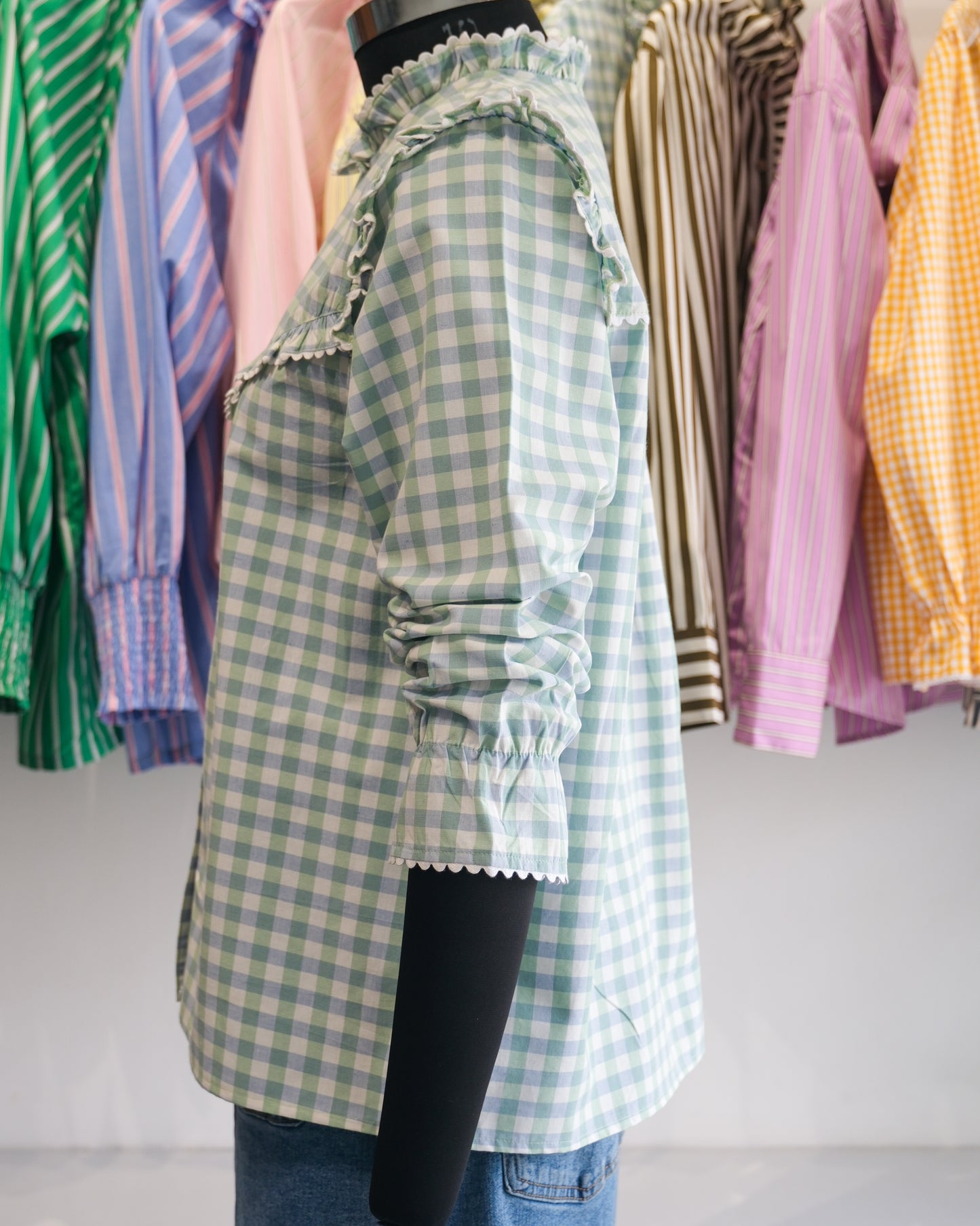 Mint Checkered Lace Yoke Shirt