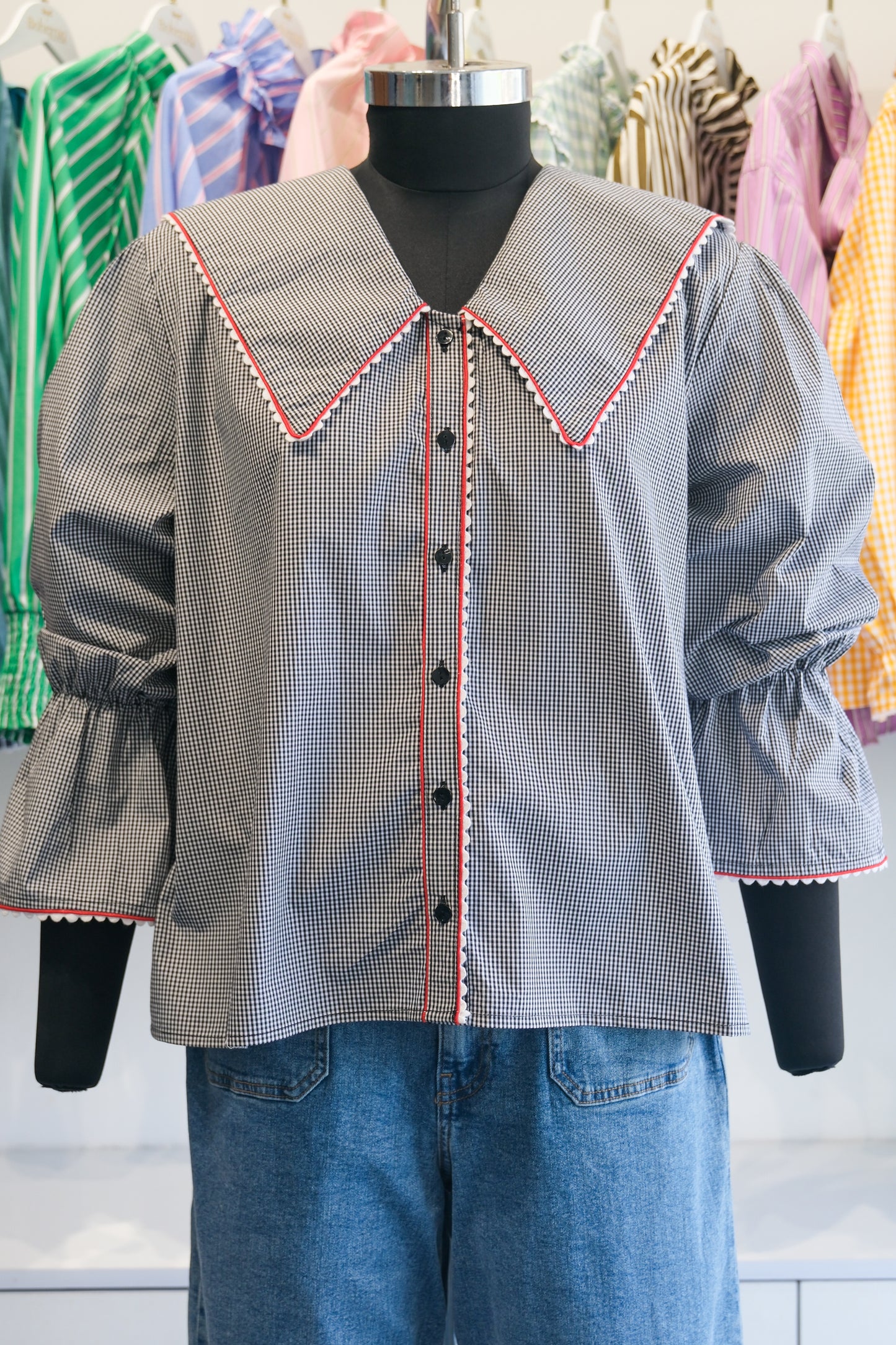 Monochrome Checkered Peter Pan Sailor Shirt
