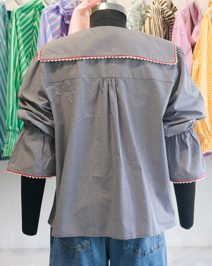 Monochrome Checkered Peter Pan Sailor Shirt