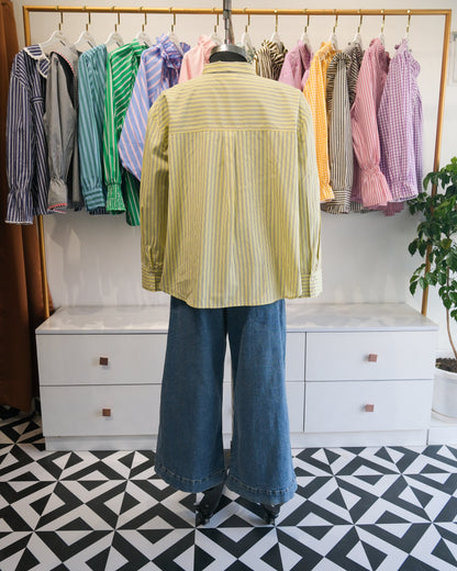Butter Yellow Pinstriped Tie Neck Shirt