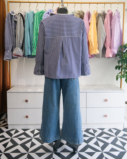 Navy Striped Petal Collar Oversized Shirt