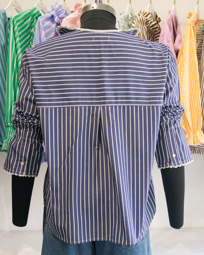 Navy Striped Petal Collar Oversized Shirt