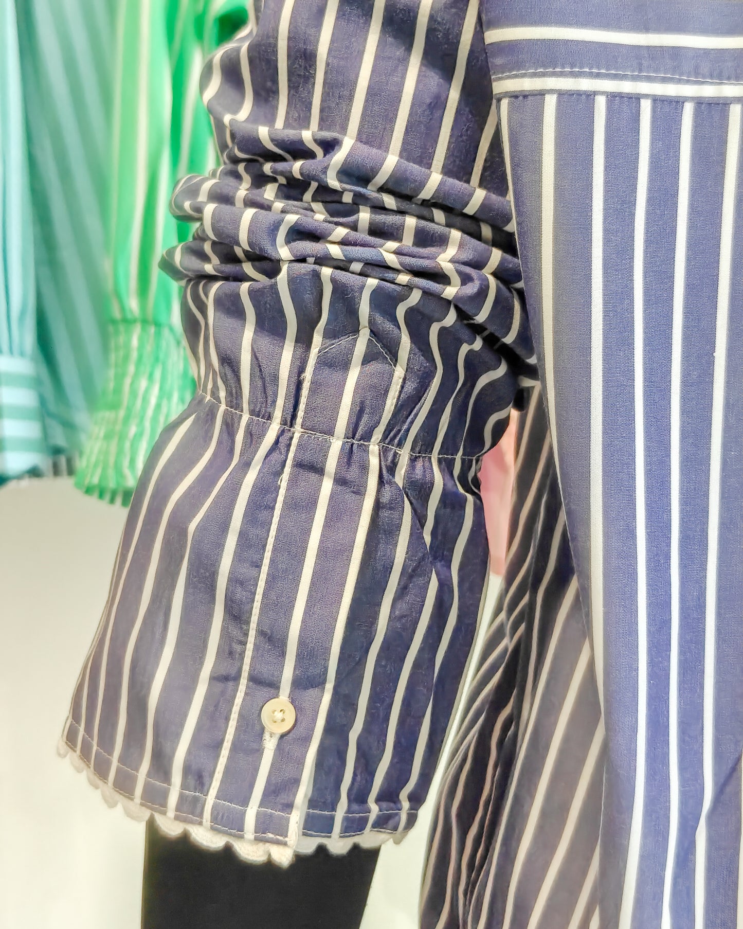 Navy Striped Petal Collar Oversized Shirt
