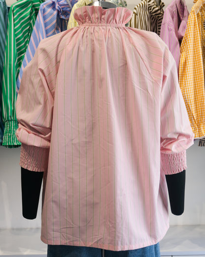 Pink and Sage Striped Ruffle Collar Raglan Shirt