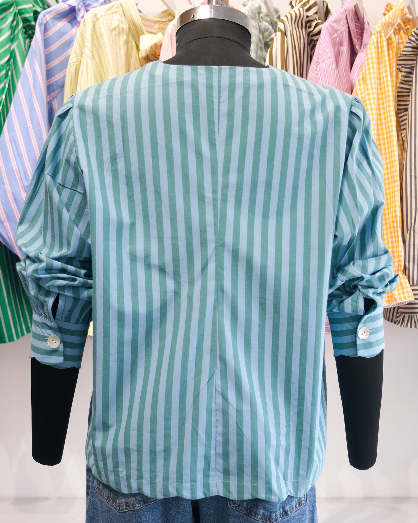 Teal Striped Scalloped Shirt