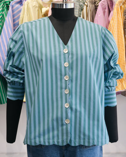 Teal Striped Scalloped Shirt