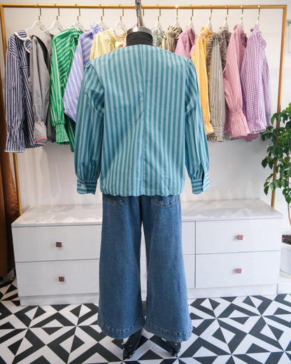 Teal Striped Scalloped Shirt