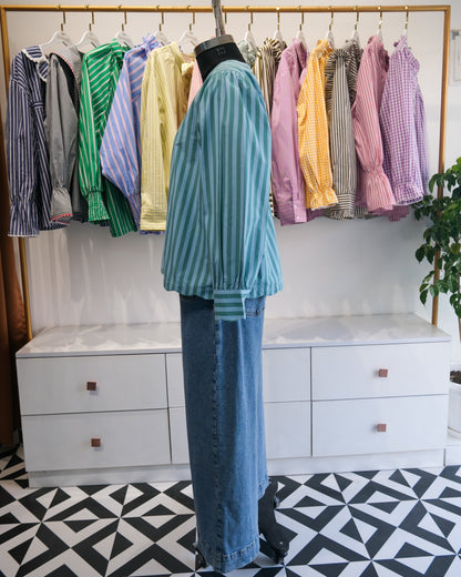 Teal Striped Scalloped Shirt