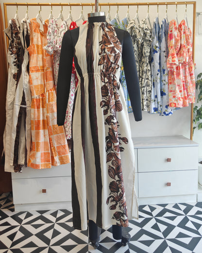 Cocoa Shells Halter Neck Tie Maxi Dress