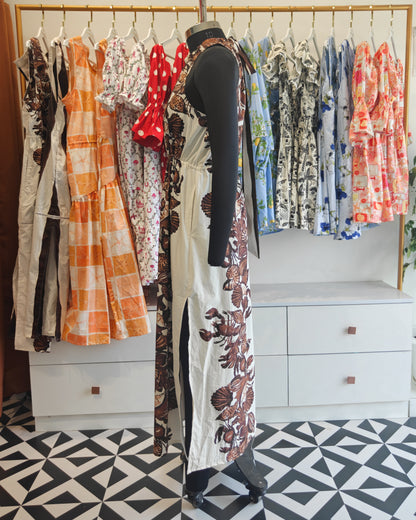 Cocoa Shells Halter Neck Tie Maxi Dress