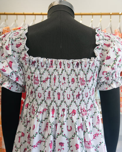 Primrose Pink Smocked Tiered Midi Dress