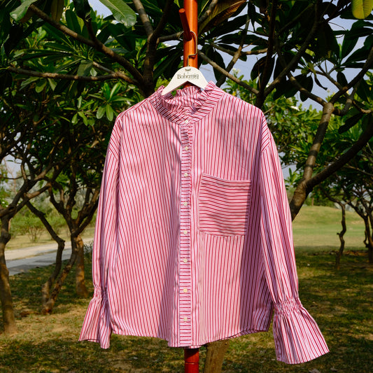 Pink and Red Candy Striped Ruffle Collar Shirt
