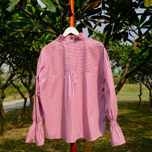 Pink and Red Candy Striped Ruffle Collar Shirt