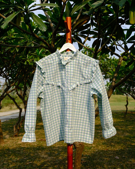Mint Checkered Lace Yoke Shirt